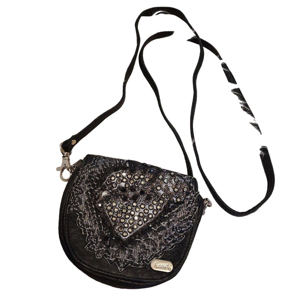 Kippys Black Swarovki Mini Crossbody Bag Heart Punk